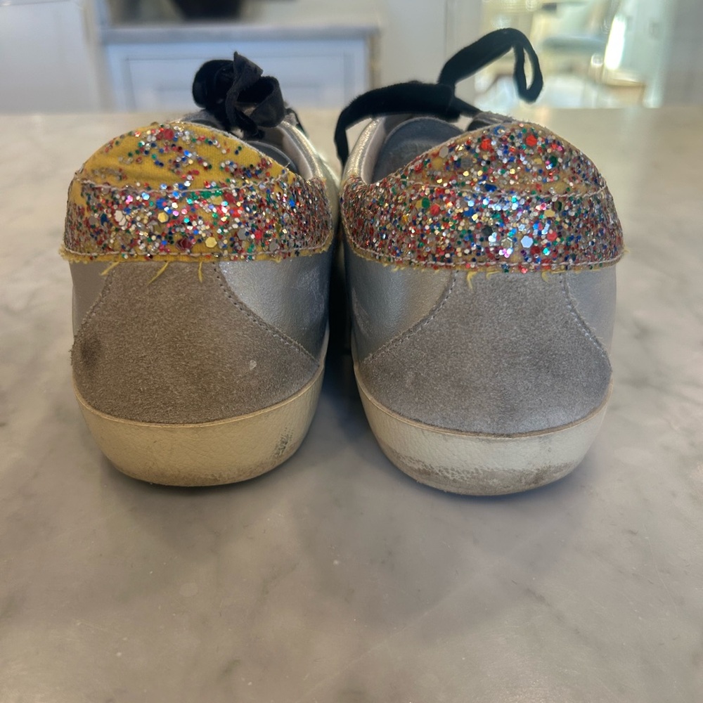 Golden Goose Superstar silver leather glitter  star sz 39 Good Used Condition - Picture 2 of 6